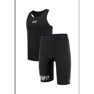 Wyn Republic Black club tank with run shorts tights Racing 2 piece Medium Gym